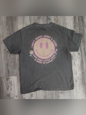 Comfort Colors Charcoal Grey Short Sleeve Tee with Pastel Smiley Graphic
